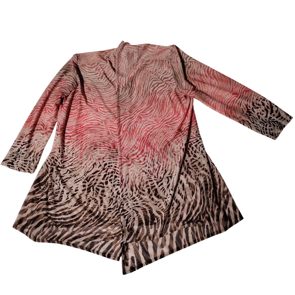 Chicos Travelers Zebra Print Sheer Pink Brown Ombre Open Front Size 0 S